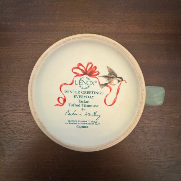 Lenox Winter Greetings Everyday Tartan Tufted Titmouse Christmas Coffee Mug - Picture 10 of 11